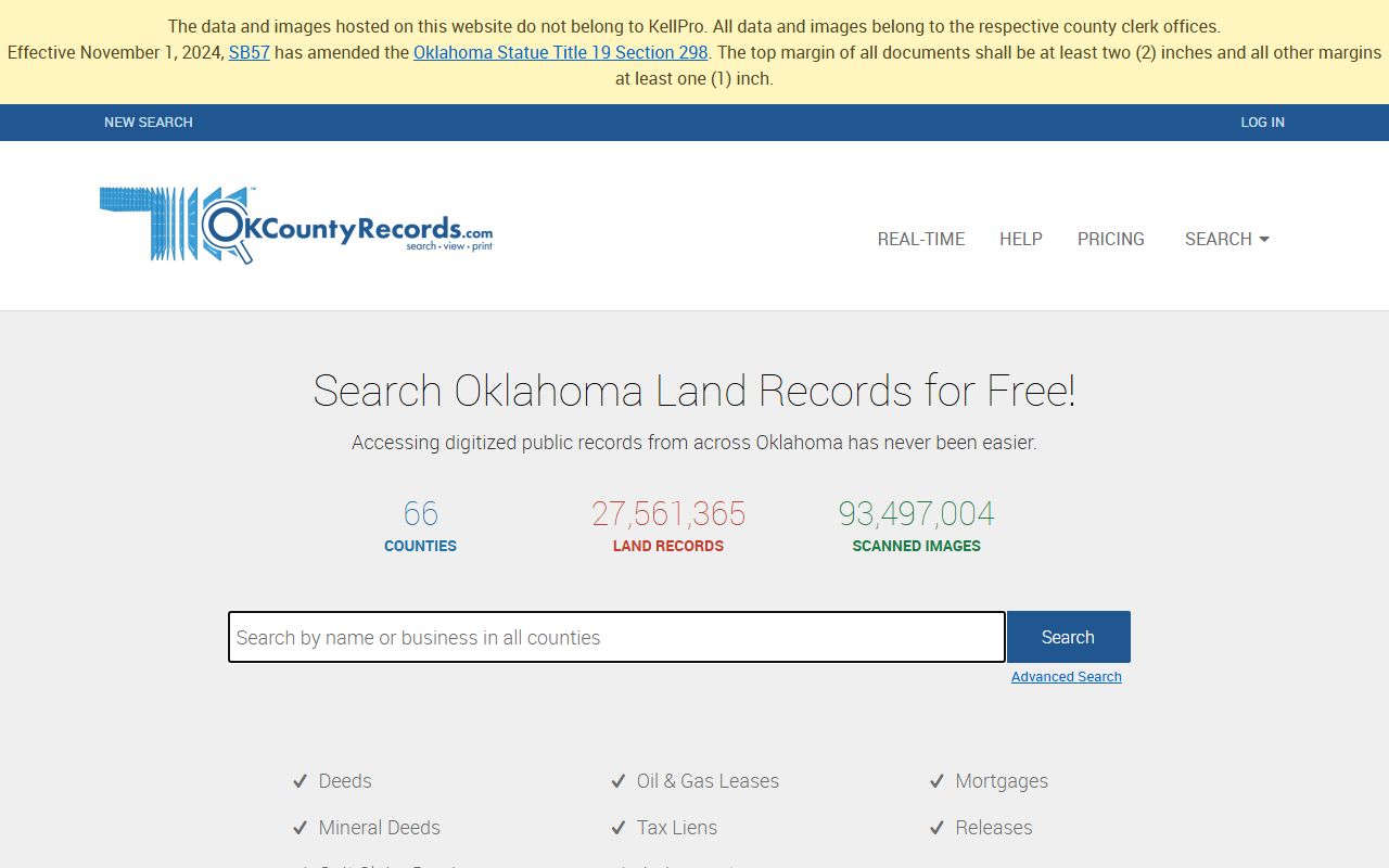 Canadian County land records search on OKCountyRecords for Canadian County white pages