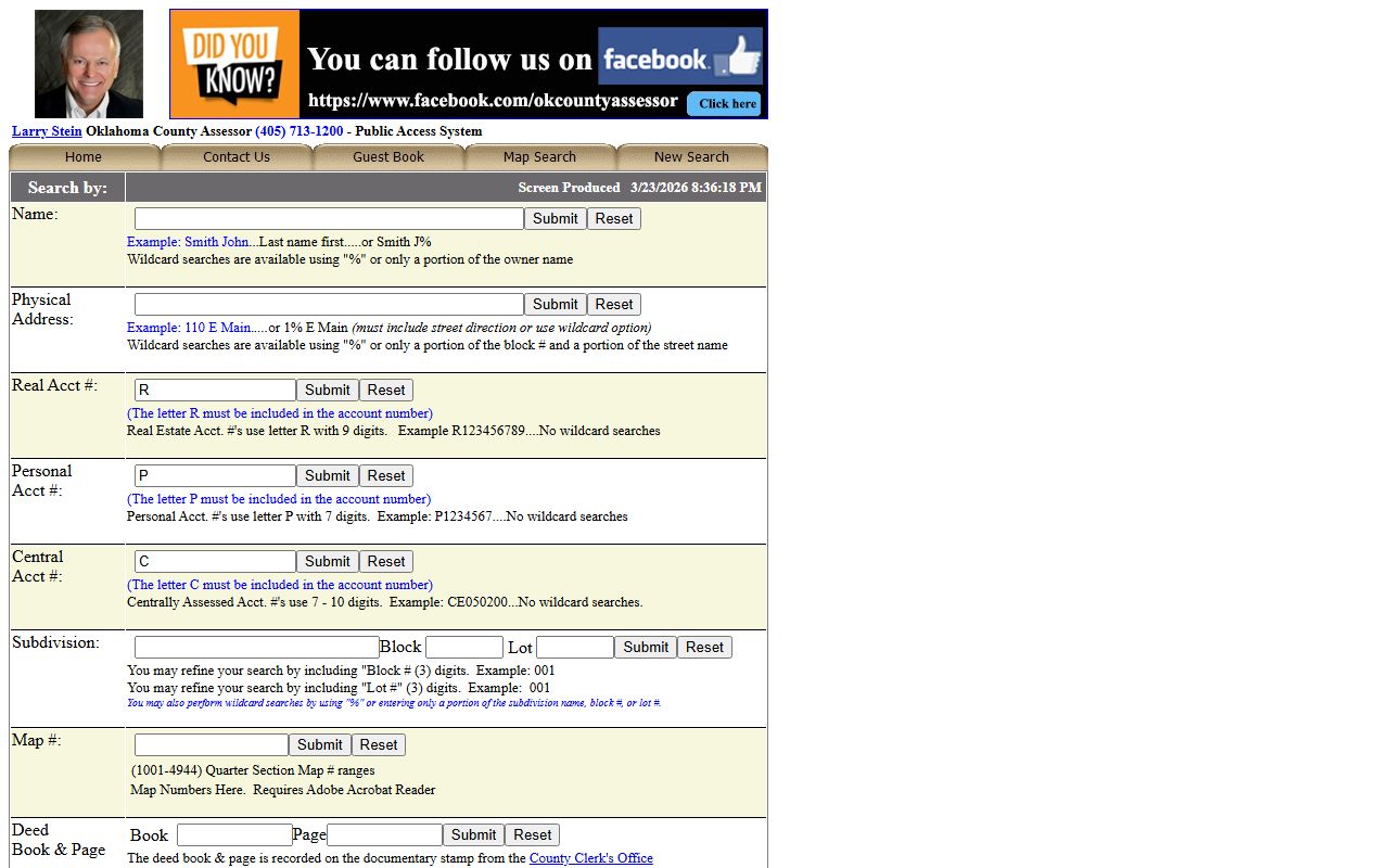 Oklahoma County Assessor search portal for white pages lookups