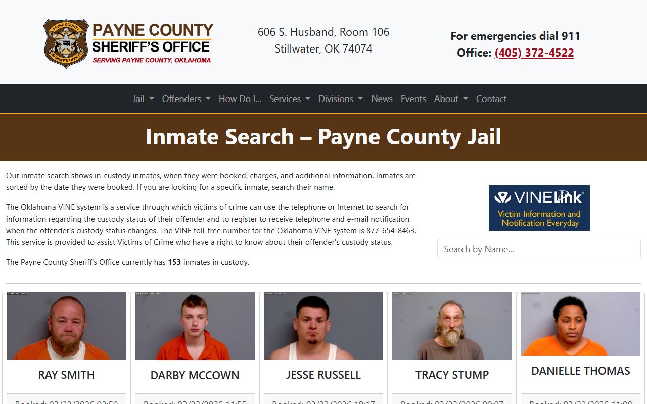 Payne County inmate search tool for white pages lookups