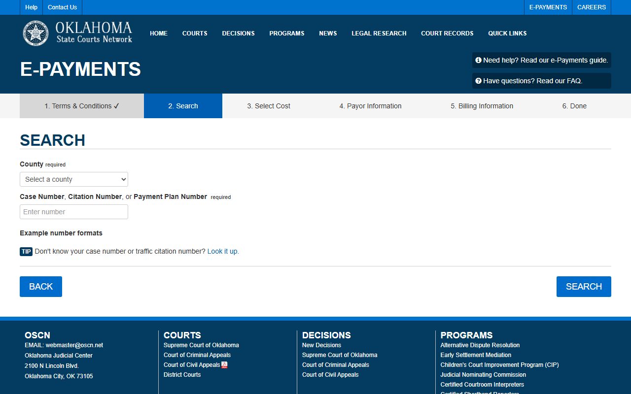 Oklahoma white pages OSCN online payments portal